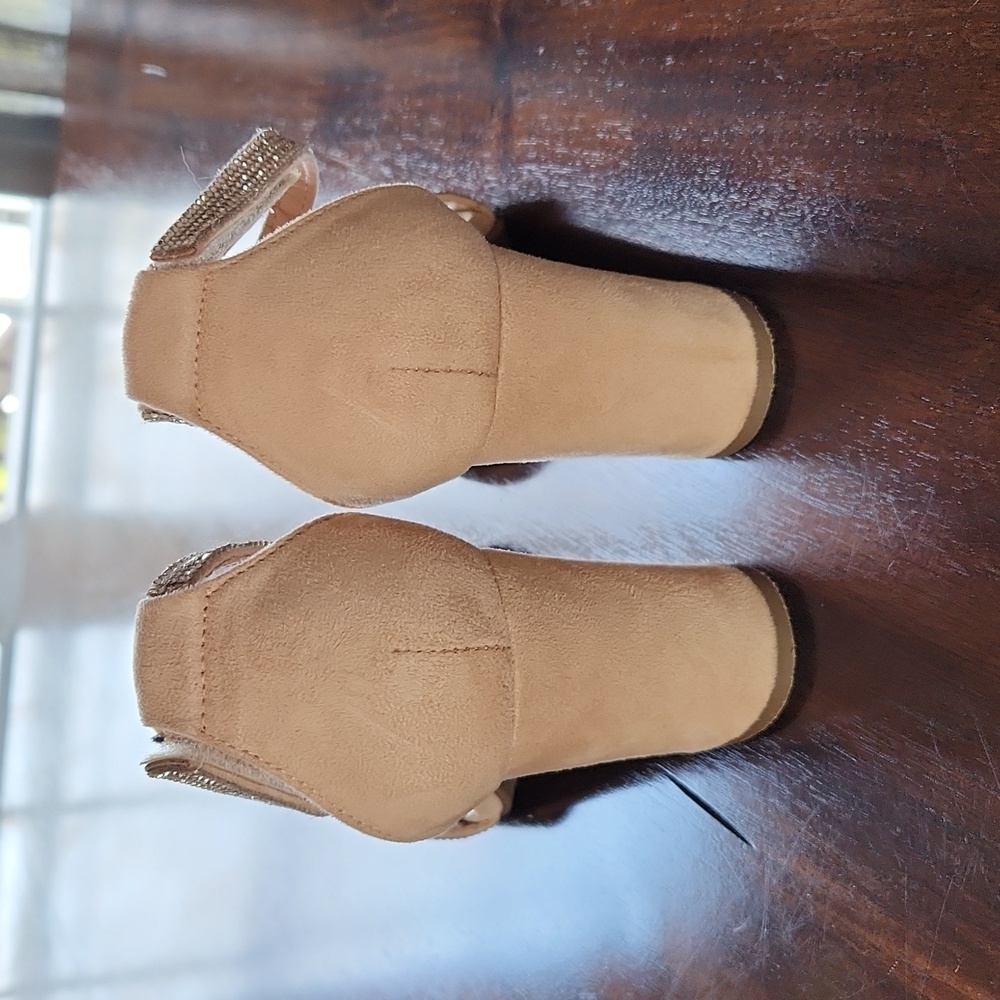 Chelsea Moreland Nude Silver Sparkle Open Toe Formal 3 Inch Heel Women's Size 9 - Picture 3 of 10